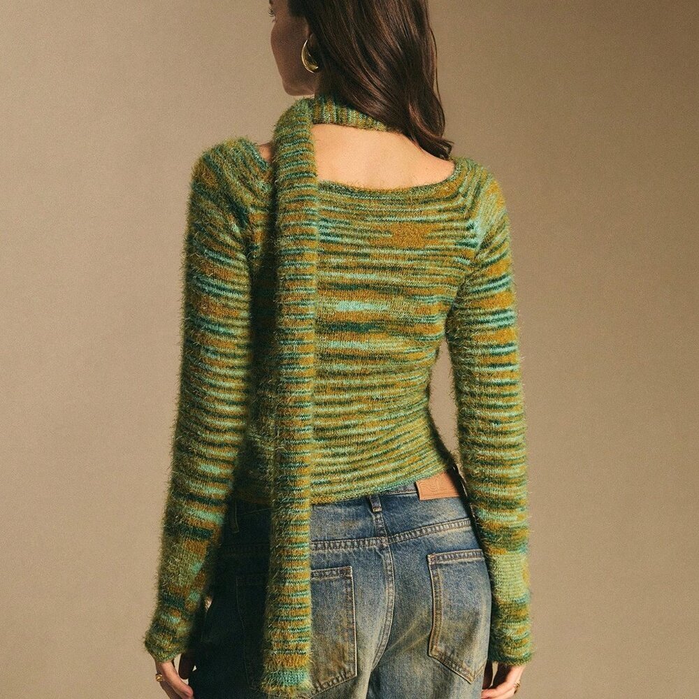 Green Casual Women Y2k Elastic Colorblock Sweater - Picture 2 of 7